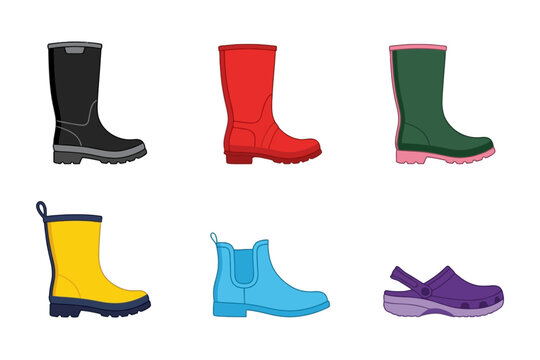 Colorful Wellington Rain Boots Set Isolated on White