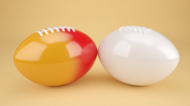 Two American Footballs Side by Side on a Plain Background.