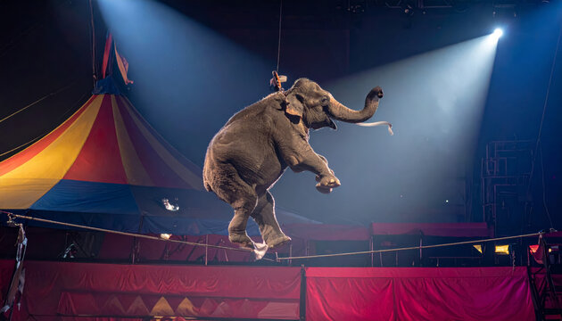Elephant Performs Daring Tightrope Act Amidst Circus Spotlight