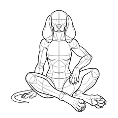 Obraz premium Sitting female hound furry character design template outline sketch.
