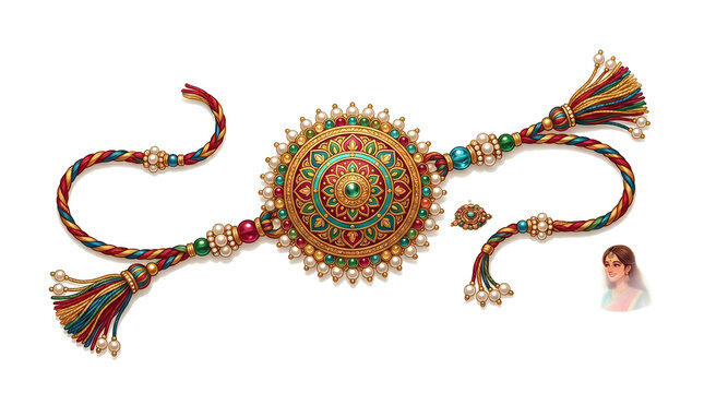 An ornate and traditional Rakhi for Raksha Bandhan, adorned with intricate beadwork and vibrant tassels, celebrating the bond between siblings
