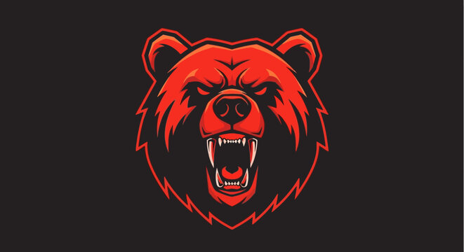 Fierce Red Angry Bear Head.