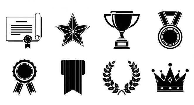 Collection of Award Icons and Symbols for Achievement and Victory.