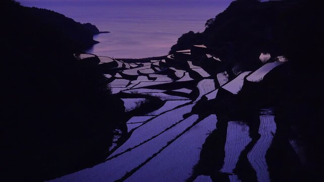 佐賀県玄海町 浜野浦の棚田 夕日