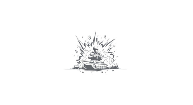 Black and white sketch of a small explosion with debris flying.