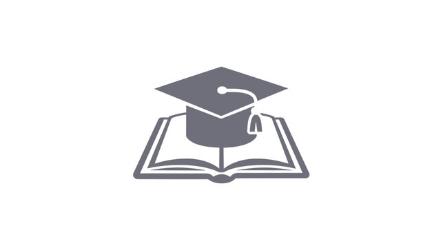 Grey graduation cap and open book vector icon