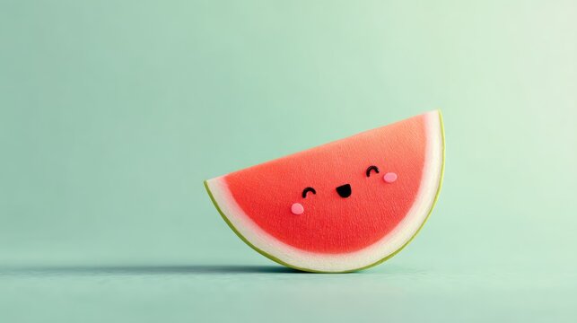 Cute cartoon watermelon slice smiling with cheerful expression a