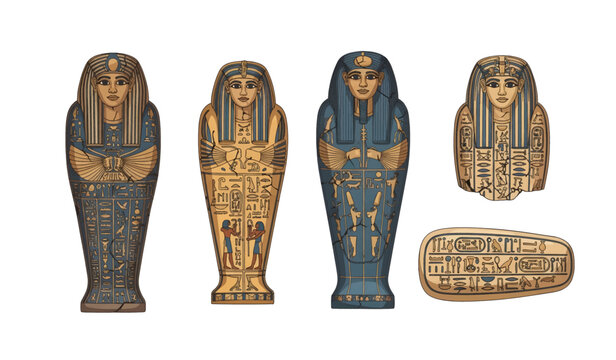 Collection of Ancient Egyptian sarcophagus canopic jars.