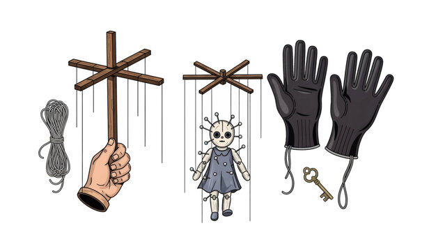 Hand holding wooden puppet cross stick.