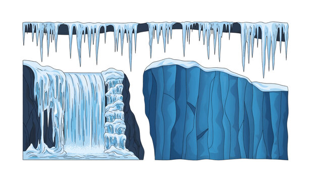 Collection of Icicles Hanging From Ice Blocks.