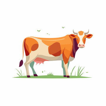 Illustration of a Brown and White Cow Standing in Green Grass