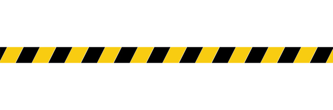 Warning tape with yellow and black diagonal stripes. Warn stop seamless line. Yellow and black caution tape border.