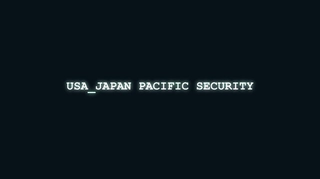 USA Japan Pacific security luminous cyan digital readout with matrix encryption anomaly and cybernetic system breakdown on dark layout for Asian maritime defense news and international military allian