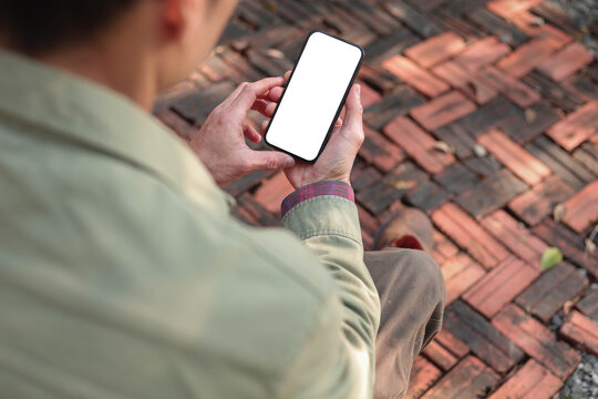 mobile phone blank white screen mockup.texting using cell phone.background empty space for advertise.work people contact marketing business,technology