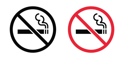 No Smoking Sign Icon Set Featuring Cigarette and Prohibition Symbols for Tobacco Free Workplace Safety and Public Areas © Melissa J. Abrams