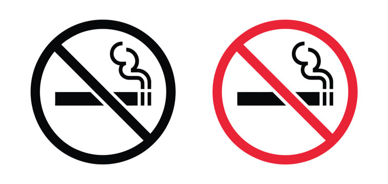 No Smoking Sign Icon Set Featuring Cigarette and Prohibition Symbols for Tobacco Free Workplace Safety and Public Areas
