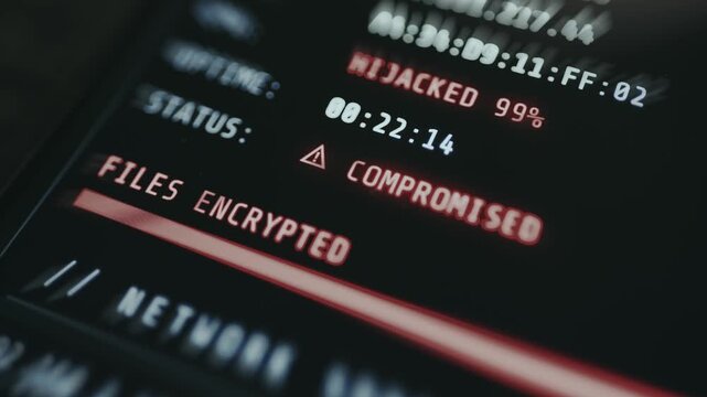 Cybersecurity breach, status Compromised and files have been encrypted