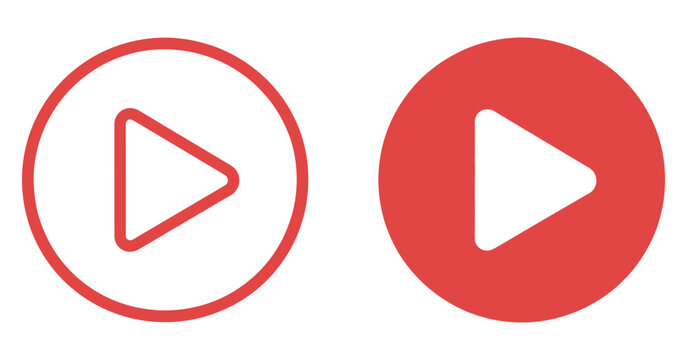 Play Button Icon Set on White Background with Video Player Symbols, Media Streaming Controls, Audio Visual Interface Elements