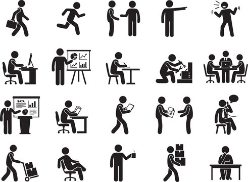 business people icon set vector illustration of people silhouettes pictogram symbols for office work job computer worker student woman baby cartoon concept