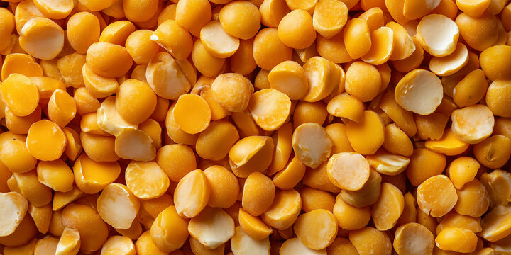 a vibrant background texture of dry yellow split peas forming a uniform matte surface