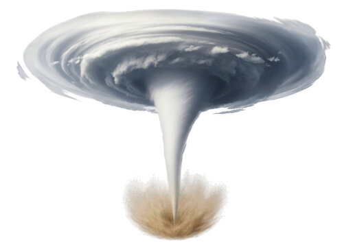 A large gray tornado with a funnel cloud isolated on transparent background