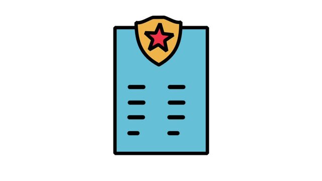 Animated icon of a vertical checklist clipboard document with a security shield, representing compliant audit process and legal protection policy.