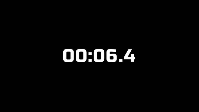 Digital 60 Second Countdown Timer Title with Milliseconds. Minimalist White Numeric Countdown on Black Background, for cinematic intros, workout videos, presentation deadlines, or sports broadcasts. 