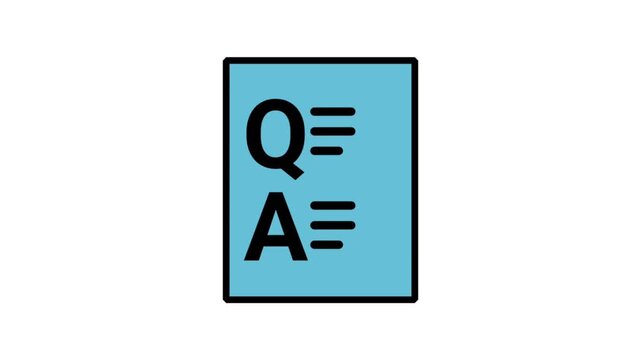 Animated icon of a Q&A question and answer sheet with an exclamation mark icon, representing problem solving support or critical guidelines.