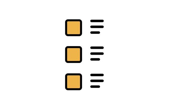 Checklist with square check boxes motion icon. Animated icon showing a checklist with square check boxes, representing task management, business to-do list, survey, or quality control.