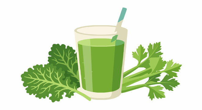 Healthy Green Smoothie Vector Illustration with Kale and Celery Ingredients