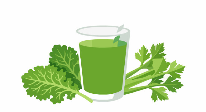 Refreshing Kale and Celery Green Smoothie Flat Vector Illustration