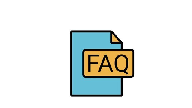 Animated icon of an FAQ folder file document with a question mark symbol, representing frequently asked questions, help desk, and instructions.
