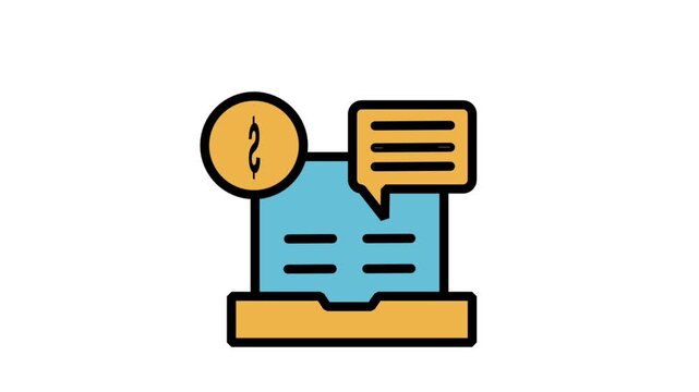 Monitor displaying legal document with user profile motion icon. Animated icon of a monitor displaying a secure legal document or contract with user profile avatar, representing digital agreement.