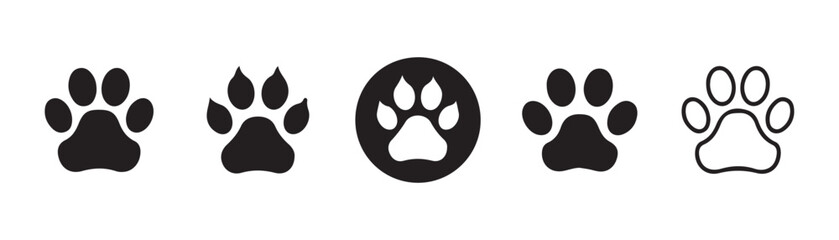 Set of cute animal paw prints including circular icons and outline shapes for creative design work. © StockDesign