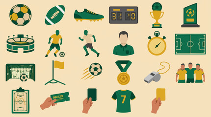 Soccer and Football Game Icons: Players, Equipment, and Sport Elements Set © ObStock