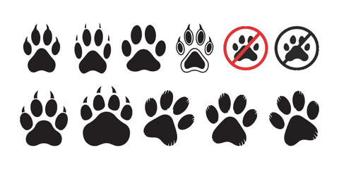 Paw prints vector icon set. pet footprint animal track sign. dog or cat paw print symbol collection. © StockDesign