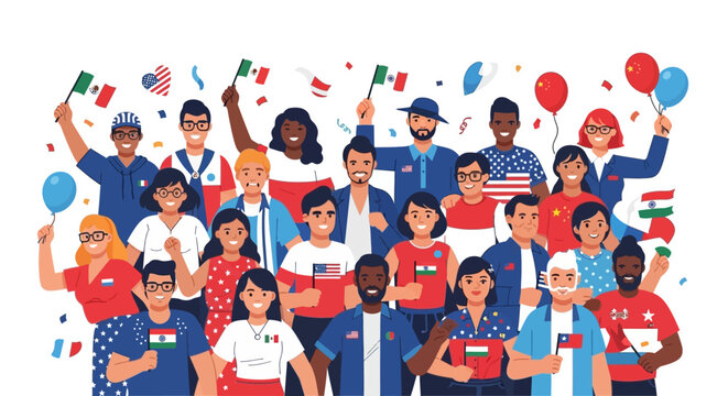 Diverse Group of Happy People Holding International Flags Celebrating Global Unity