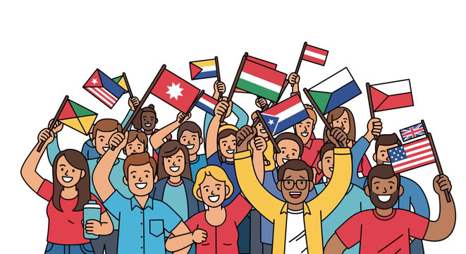 Diverse Group of Happy People Holding International Flags