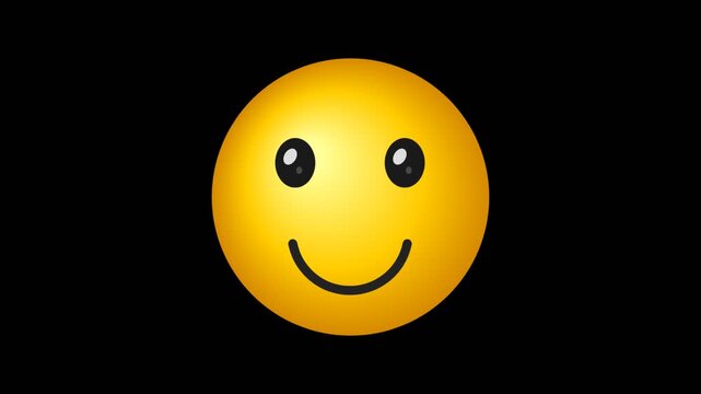 A bright yellow smiley face icon with a happy expression isolated on black background