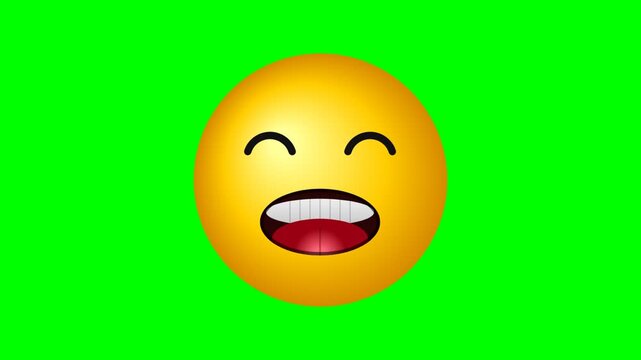 A bright yellow laughing emoji icon isolated on a vibrant solid green screen background