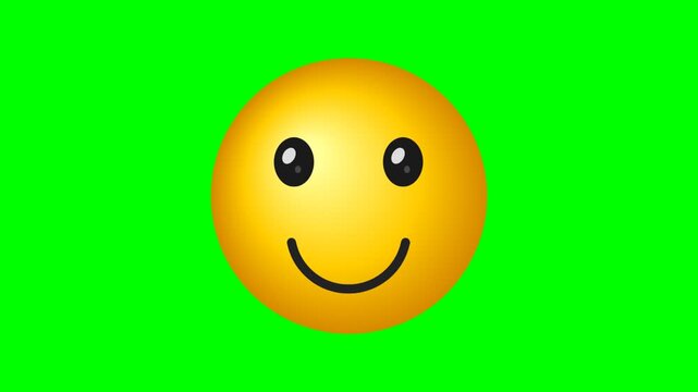 A bright yellow happy smiley face icon isolated on a vibrant green chroma key screen