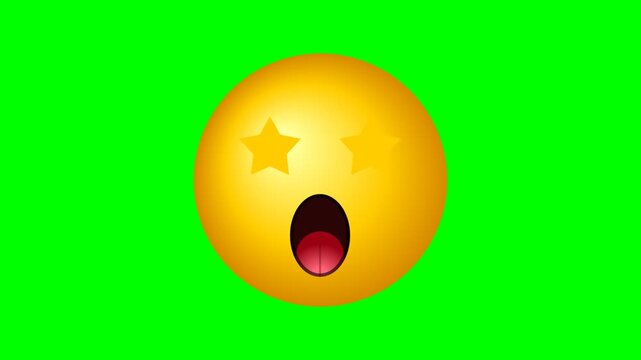 Yellow star eyes emoji with an open mouth expression isolated on a green screen background