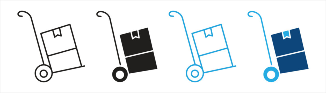 Hand Truck Icon Collection. Delivery Cart and Cargo Transport Symbols Set. Logistics Vector illustration