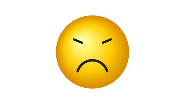 A yellow angry emoji icon with a frowning face showing frustration on white isolated