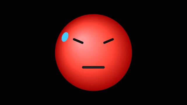 A red emoji face showing an angry expression with a sweat drop on a black background