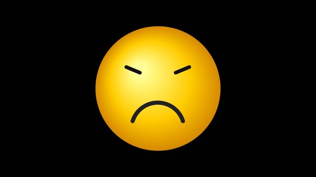 A bright yellow angry emoji icon with a frowning face isolated on a solid black background
