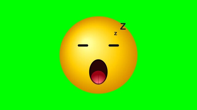 Yellow sleeping emoji face icon with zzz letters isolated on a bright green background