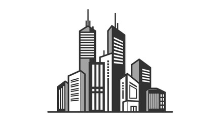 Modern Cityscape Illustration: Tall Skyscrapers and Business Buildings in Monochrome © barokah