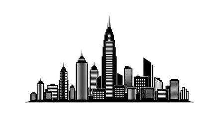 Modern Cityscape Silhouette, Tall Buildings, Business District © barokah