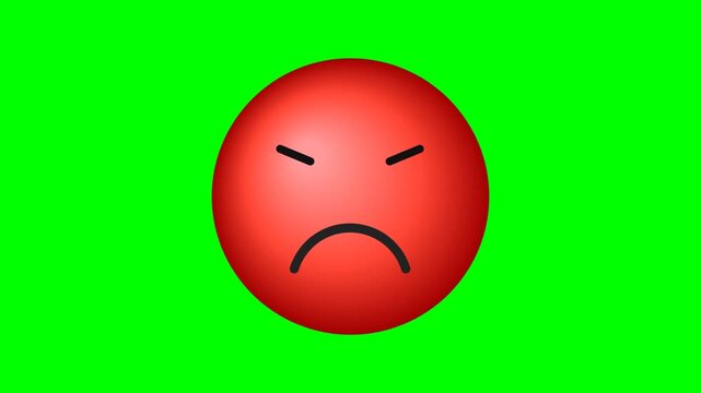 A red angry emoji icon with a frowning face isolated on a bright green background.